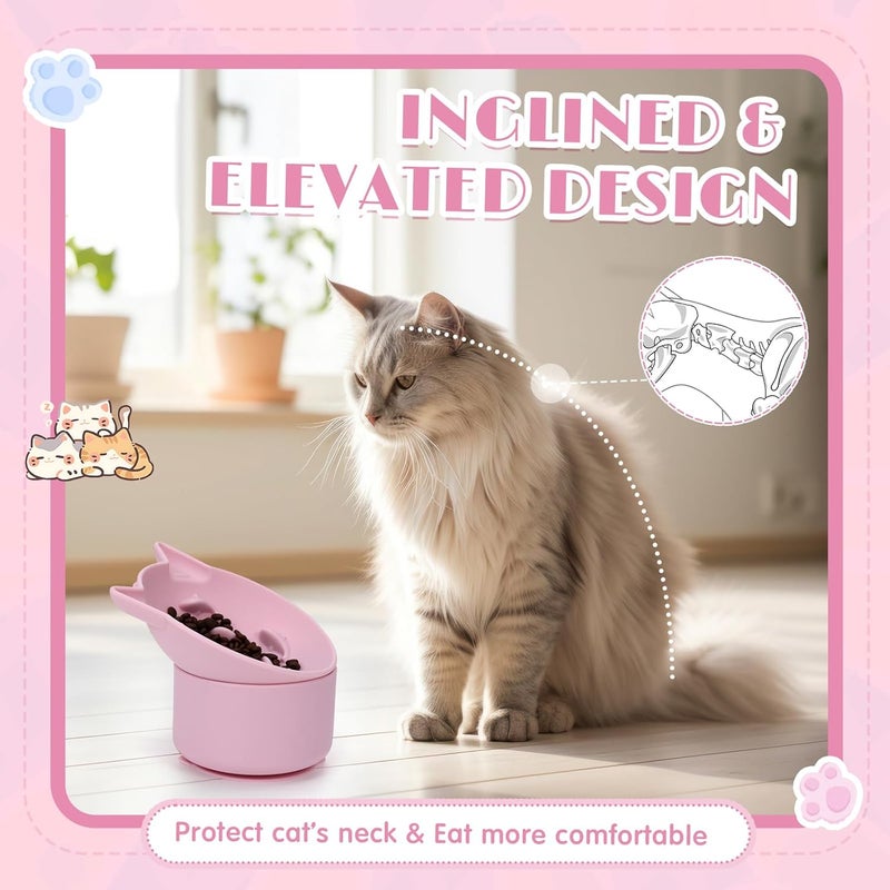 Funnymoom 2 Pack Silicone Cat Slow Feeder, Elevated Slow Feeder Cat Bowl for Dry and Wet Food, Tilted Design with Non Slip Base, Adjustable Angle for Pet(Pink and Blue) - Image 3